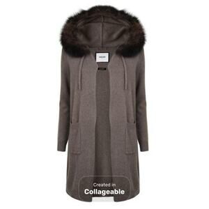 Max & Moi Cashmere & Zibeline Hooded Cardigan w/ Fox Fur Trim FR 44 (US 12) XXL